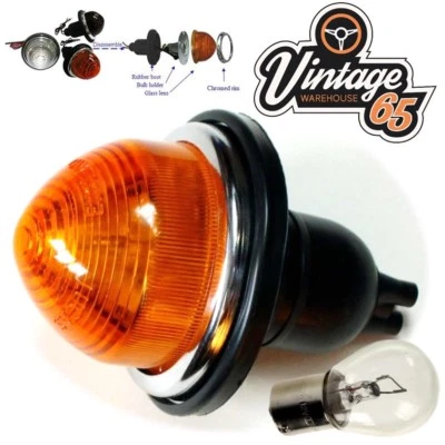 Classic Car Mini Austin Healey Minor Lucas Style Glass Amber Indicator Light 12v - Image 1 of 3