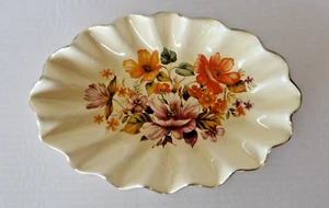 Vintage 12"x8" Decorative Swirl Dish Plater Marked 291 Floral Mid Century Gilt - Picture 1 of 4