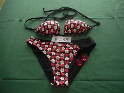 Bikini Schwarz mit Blüten + Herzen  Gr..38 v. Etna   ( E 258 ) - Bild 1 von 4