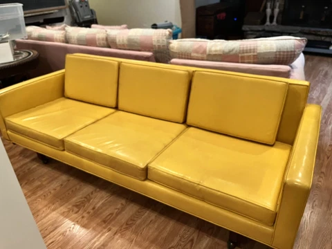 VINTAGE MID-CENTURY MODERN MUSTARD SOFA COUCH YELLOW LEATHER 50s 60s Cover