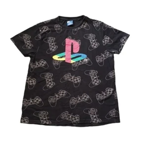 PlayStation T Shirt Boys 14 Black Logo All Over Print Video Game Short Sleeve - Picture 1 of 12