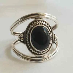 Black Onyx Ring, 925 Sterling Silver Ring, Forefinger Ring, Handmade Women Ring - Picture 1 of 13