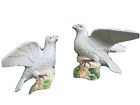 Vintage Dove Bird Set Of 2 Figurine W/ Flower, Ceramic Porcelain