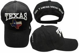 Texas State Map Don't Mess With Texas Black Adjustable Embroidered Cap Hat - Picture 1 of 6