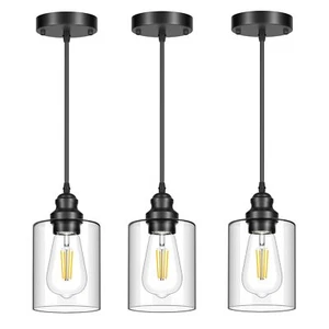 3 Pack Hanging Pendant Lighting Fixtures, Adjustable Black Hanging Ceiling La... - Picture 1 of 7