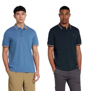 Farah Mens Alvin Tipped Pique Polo Shirt Regular Fit - Picture 1 of 10