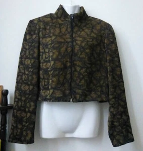 Onna Wear Women Blazer Size S Collared Cropped Short  Animal Print Brown Casual - Picture 1 of 5