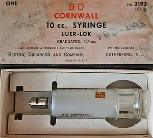B-D Luer 10cc Glass Syringe PROPERTY of US • Q5775 Vintage 1953 Becton Dickinson - Picture 1 of 9