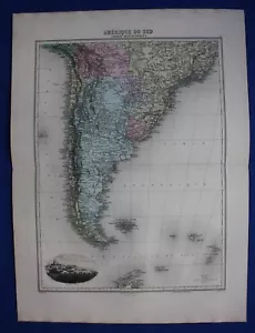 Mapa antiguo original AMÉRICA DEL SUR, ARGENTINA, CHILE, MALVINAS, Migeon, 1891 - Imagen 1 de 3