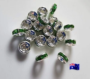 50pcs 6mm Green Silver Crystal Rhinestone Rondelle Spacer Beads DIY Jewellery - Picture 1 of 1