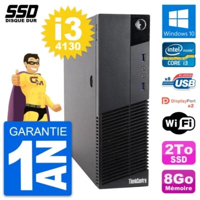 PC Lenovo Thinkcentre M83 SFF Intel Core i3-4130 RAM 8Go SSD 2To Windows 10 Wifi - Imagen 1 de 4