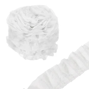 Weiße doppellagige Rüschen Spitzenborte zum Selbermachen Nähen Handwerk, 4,5 cm breit, 11 Yards - Bild 1 von 6