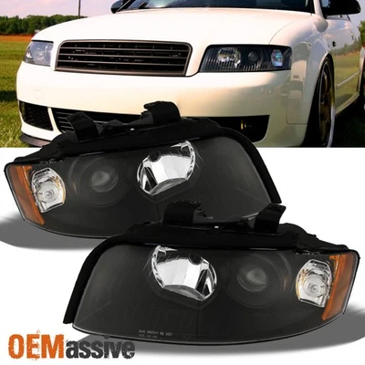 Fit 2002-2005 Audi A4/S4 Black Replacement Projector Headlights L+R - Image 1 of 4