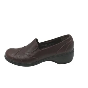 Clarks Shoes Womens Size 7.5M Brown Leather Slip On Wedge Comfort Loafers - Picture 1 of 13
