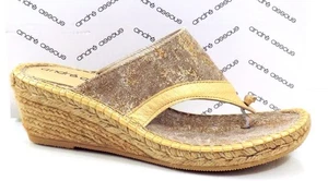 Andre Assous Annette Wedge Espadrille Thong Slide Sandal Toast Bronze Size 9 - Picture 1 of 9