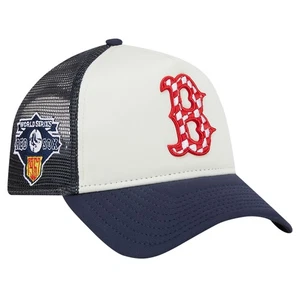 Men's New Era White/Navy Boston Red Sox Checkered Flag A-Frame Trucker 9FORTY - Picture 1 of 6