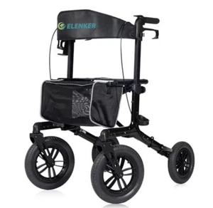 ELENKER All-Terrain Rollator Gehwagen mit 12" nicht luftbaren Vorderreifen, schwarz - Bild 1 von 3