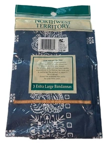 Vintage Kmart Northwest Territory Extra Large Bandannas 3 Pack Blue Paisley NOS - Picture 1 of 4