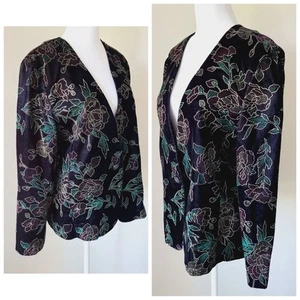 Norton McNaughton Petites Blazer 10 P Black Gold Floral Roses Unlined Holiday - Picture 1 of 13