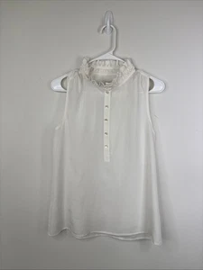 J Crew Sleeveless Top Ivory Cream Ruffle Front Ruffles Collar Size 6 ITMC14 - Foto 1 di 10
