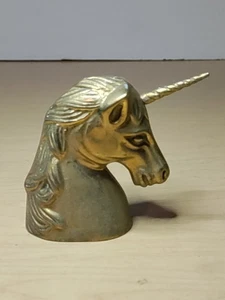 Vintage Brass Unicorn Horse Head paper weight 4" Figurine - Picture 1 of 10