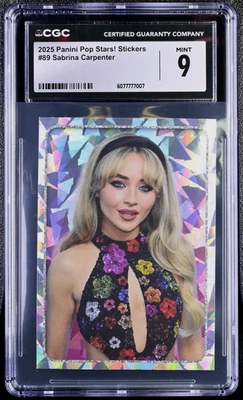 Sabrina Carpenter 2025 Panini Pop Stars! Stickers #89 Silver Foil RC CGC 9 Mint - Image 1 of 3