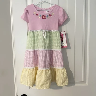NEW Emily West Seersucker Dress Girls Size 8 Floral Gingham NWT - Image 1 of 4