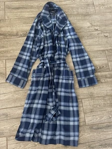 Lands End Mens BLUE Plaid Flannel Robe Sz M Cabincore Christmas NWOT $79 - Picture 1 of 9