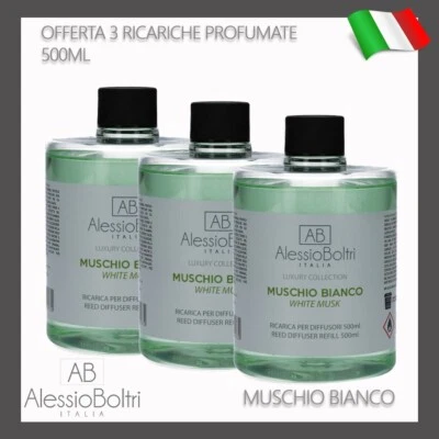 3 RICARICHE PROFUMO AMBIENTE CASA PER DIFFUSORI BASTONCINI 500ML MUSCHIO BIANCO - Immagine 1 di 2