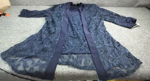 R&M Richards Woman Jacket/Mock Blue Sze 16 Embroidered 3/4 Sleeve Elegant Career - Picture 1 of 16