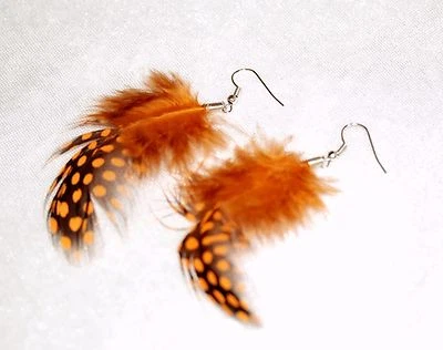 Orange Feather Drop Dangle Fashion Earrings 1980' - Image 1 of 4