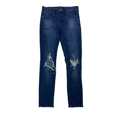 Express Ankle Legging Mid Rise Size 2 Distressed Raw Hem Medium Wash Jeans - Image 1 of 4