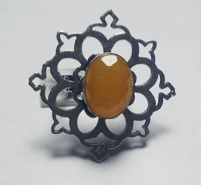 Hydro Orange Onyx Oval Shape Gemstone Handmade Ring Jewelry Ring Size 8.2 Inches - Image 1 of 3