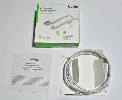 Unused White Belkin Boost Charge Braided USB-A to Lightng Cable 3.3ft/1M - Image 1 of 4