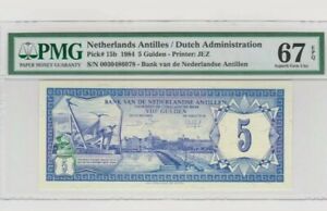 1984 Netherlands Antilles 5 Gulden PMG67 EPQ SUPERB GEM UNC @P-15b