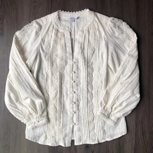 Prairie Cottagecore Bluse Damen Gr. Small elfenbein Spitzenbesatz Landhaus romantisch - Bild 1 von 9