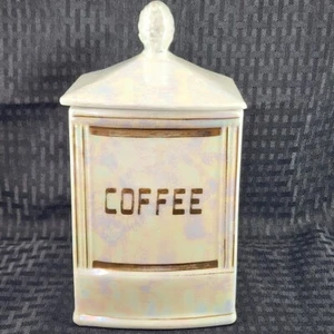 VTG Coffee Canister Iridescent Lusterware Porcelain Gold Lettering - Picture 1 of 10