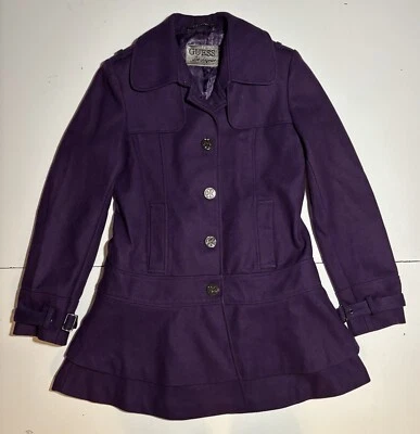 Guess Wool Blend Coat Purple Skirted Lined Jacket Womens M Winter Cute Read* - Image 1 of 4