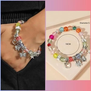 Butterfly ๐ฆ Heart Star Charm Stretch Beaded Multi Bracelet Silver Tone ๐๐๐ - Picture 1 of 2