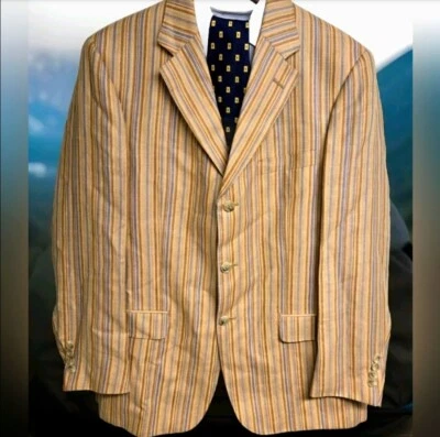 IBIZA Men's Blazer Jacket 40R Yellow Blue Striped Linen Blend.  Sambo - Image 1 of 4