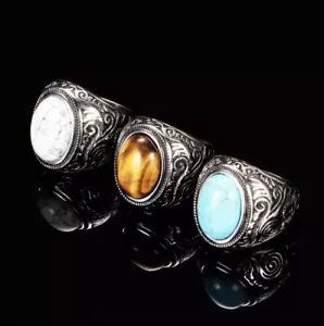 Custom man ring jewelry turquoise stone stainless steel Size 7 8 9 10 11 - Picture 1 of 5