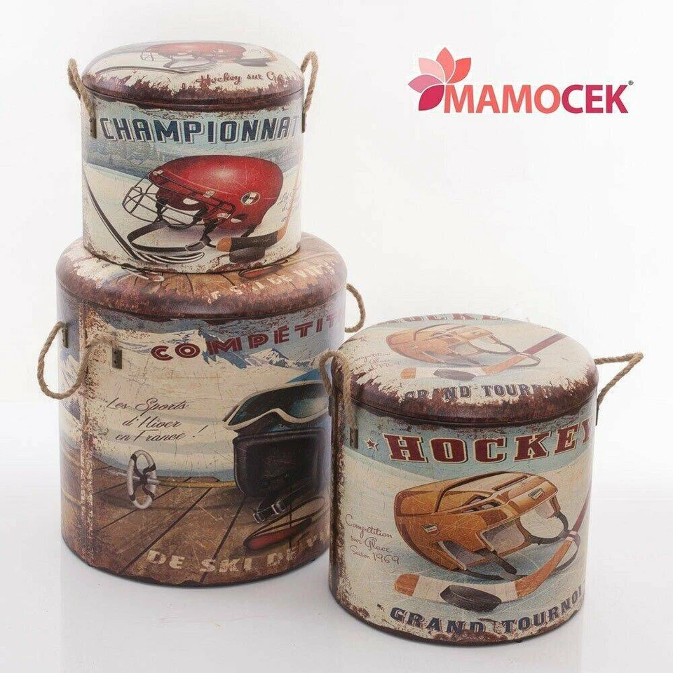 POUF Puff contenitore bidone seduta sgabello sport invernali legno arredo vin... - Immagine 1 di 1