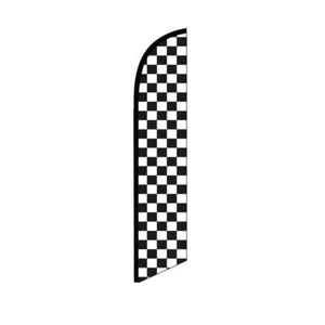Checkered BlackWhite Swooper Flutter Feather Flag | 3ft W x 11.5ft Tall - Picture 1 of 3