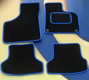 PEUGEOT 108 2014on ALFOMBRILLAS COCHE EN NEGRO CON BORDE AZUL + 2 x CLIPS - Imagen 1 de 2