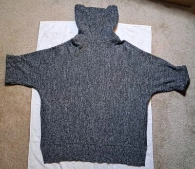 LL Bean Womens Sweater Medium Merino Wool Blend Cowl Neck Black Gray Knit Elbow - Image 1 of 4