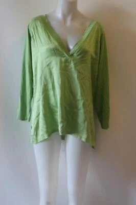 Womens Lynn Ritchie Apple Green V-Neck Silk Cotton Blend Top XL * - Image 1 of 4