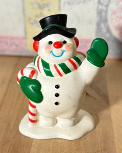 Vintage PVC Snowman Figure w Scarf and Candy Cane, 2.5" - Picture 1 of 5