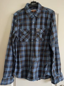 SUPERDRY MENS BLUE CHECKED BRUSHED 100% COTTON BUTTON UP SHIRT-SIZE M - Picture 1 of 18