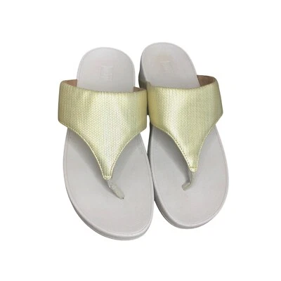 FitFlop Olive Sandals US Size 8 Gold Toe Post Comfort Neutral Minimalist $80 - Image 1 of 4