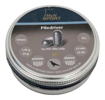 H&N Piledriver 150 Count CYLINDRICAL DOMED 5.5mm .22 Caliber Airgun Pellets B - Image 1 of 2
